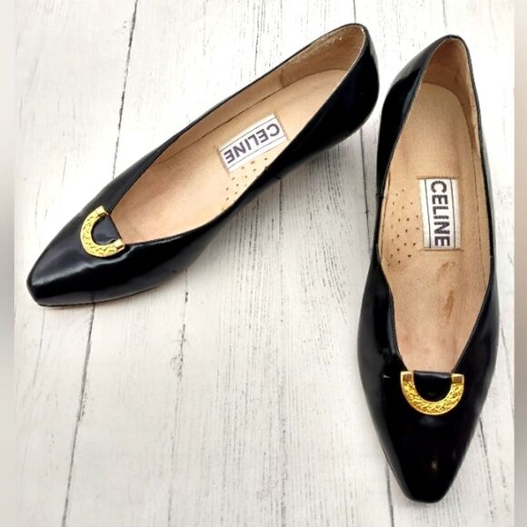 Celine Paris France Black Patent Leather Pumps Shoes Womens Vintage Authentic - Picture 2 of 16